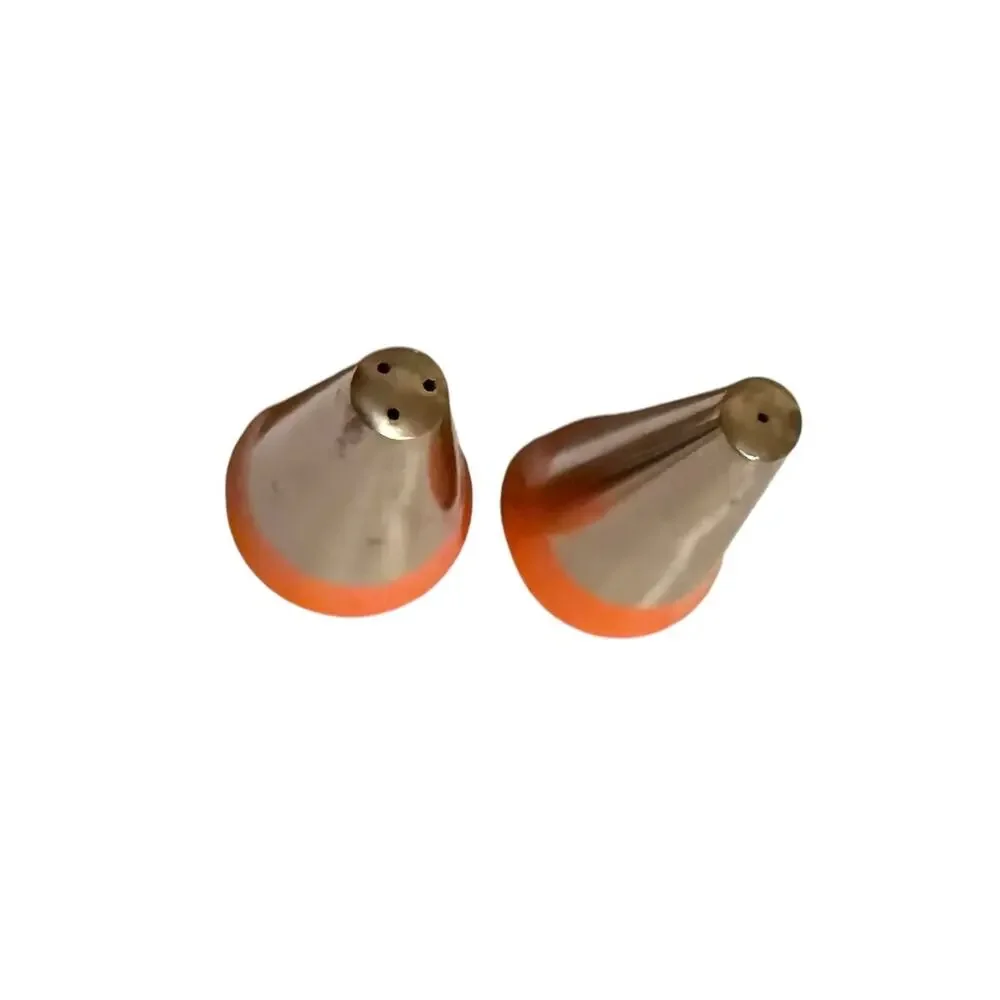 Vintage Salt and  Pepper Shaker Set Retro  MCM/ Minimalist Geometry Orange Base